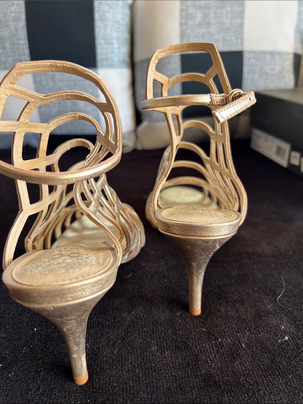 Vince Camuto Metallic Gold Caged Heeled Sandals - Picture 4 of 7